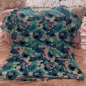 Blue Cookie Monster scrub top